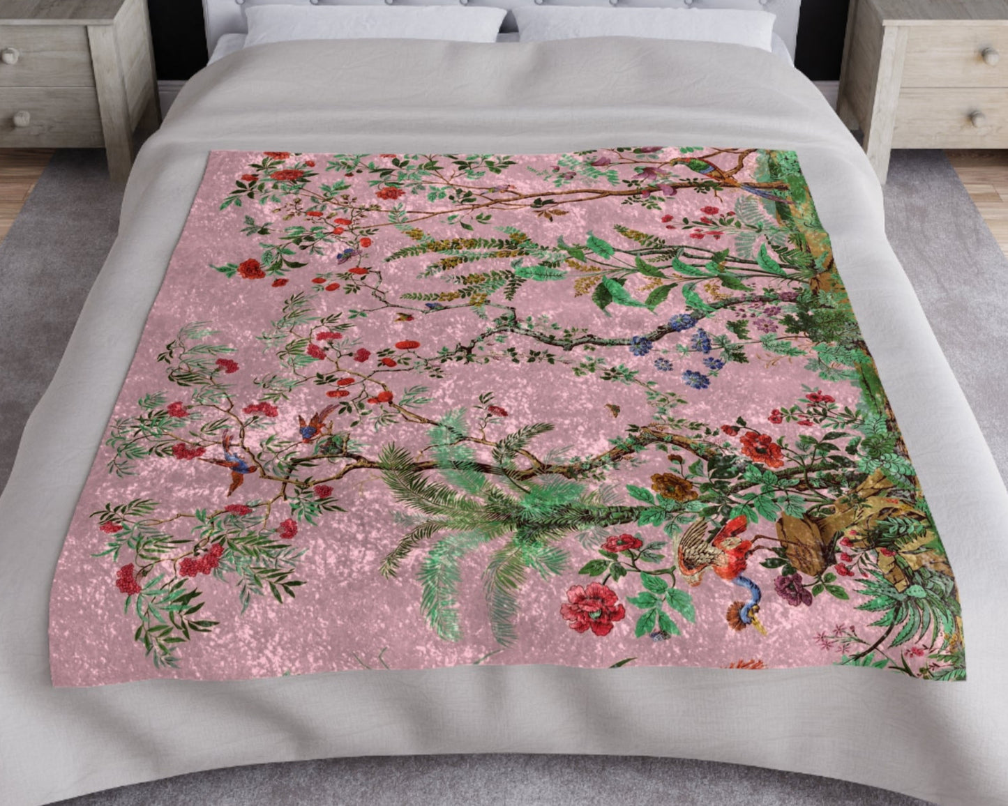 Chinoiserie in Pink | Crushed Velvet Blanket