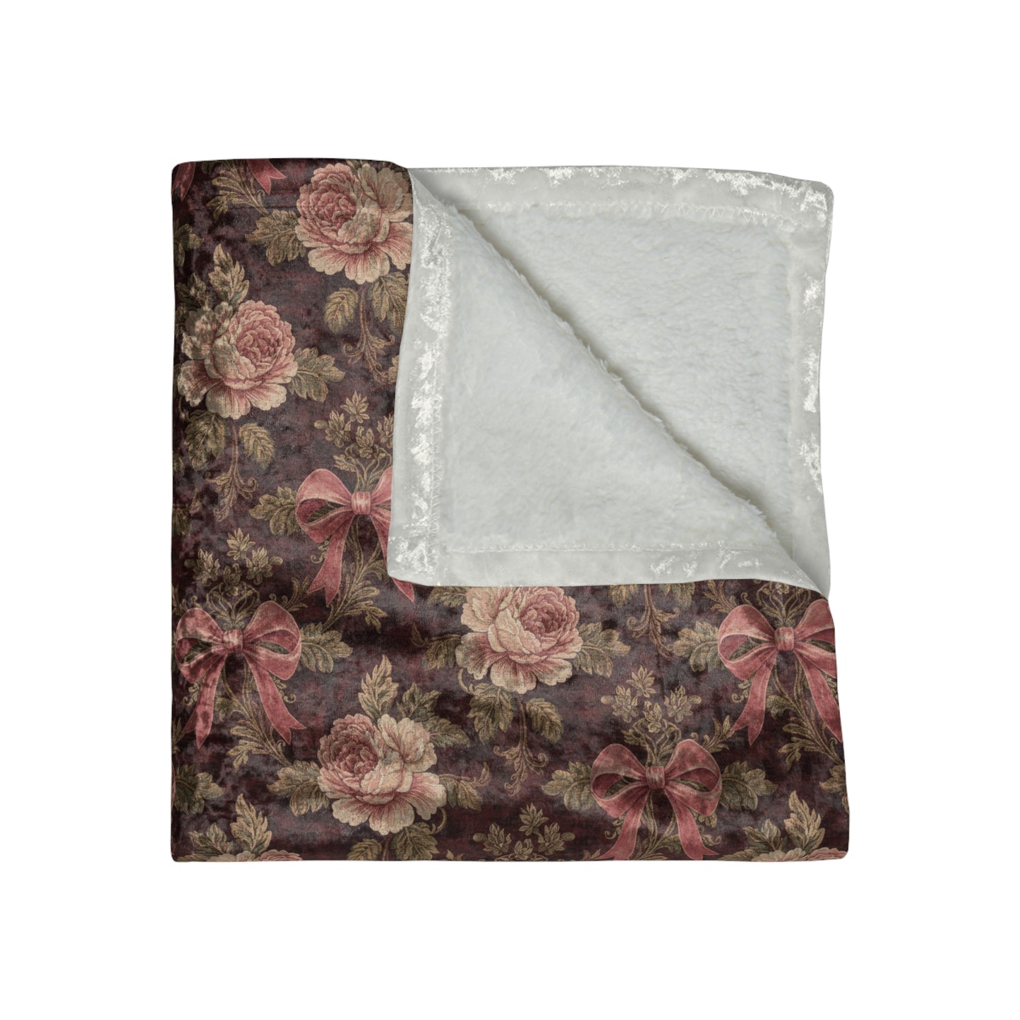 Burgundy Roses and Bows Tapestry | Crushed Velvet Blanket
