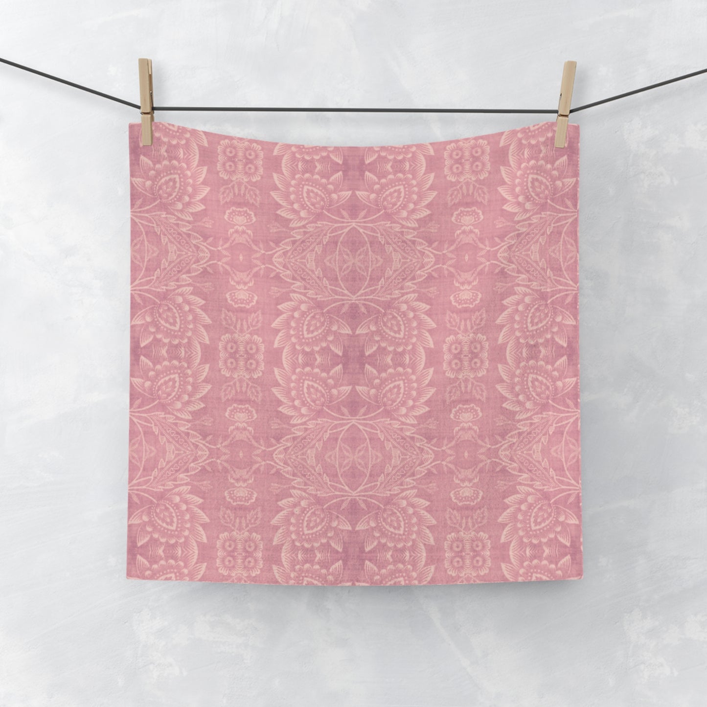 Paloma Floral Damask Stripe in Rose Pink and Cream | Face Towel
