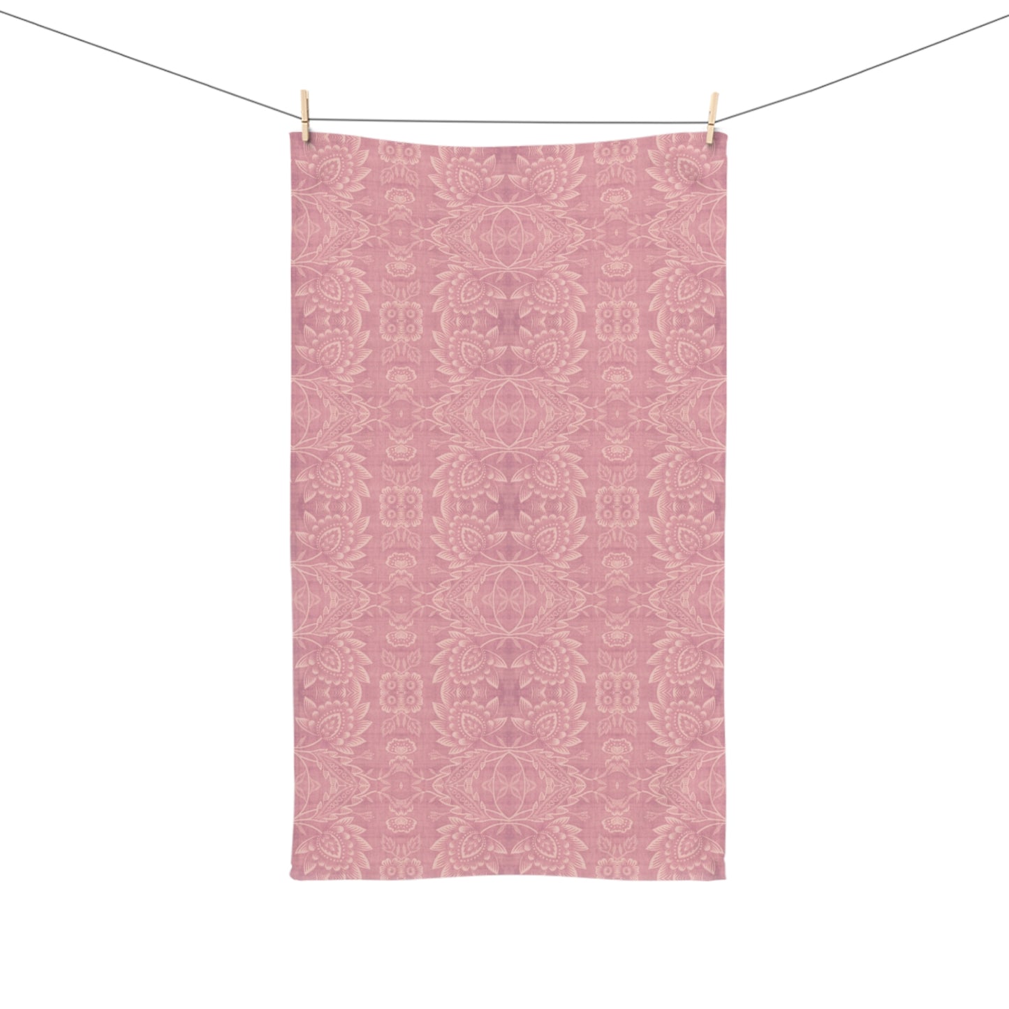 Paloma Floral Damask Stripe in Rose Pink and Cream | Hand Towel