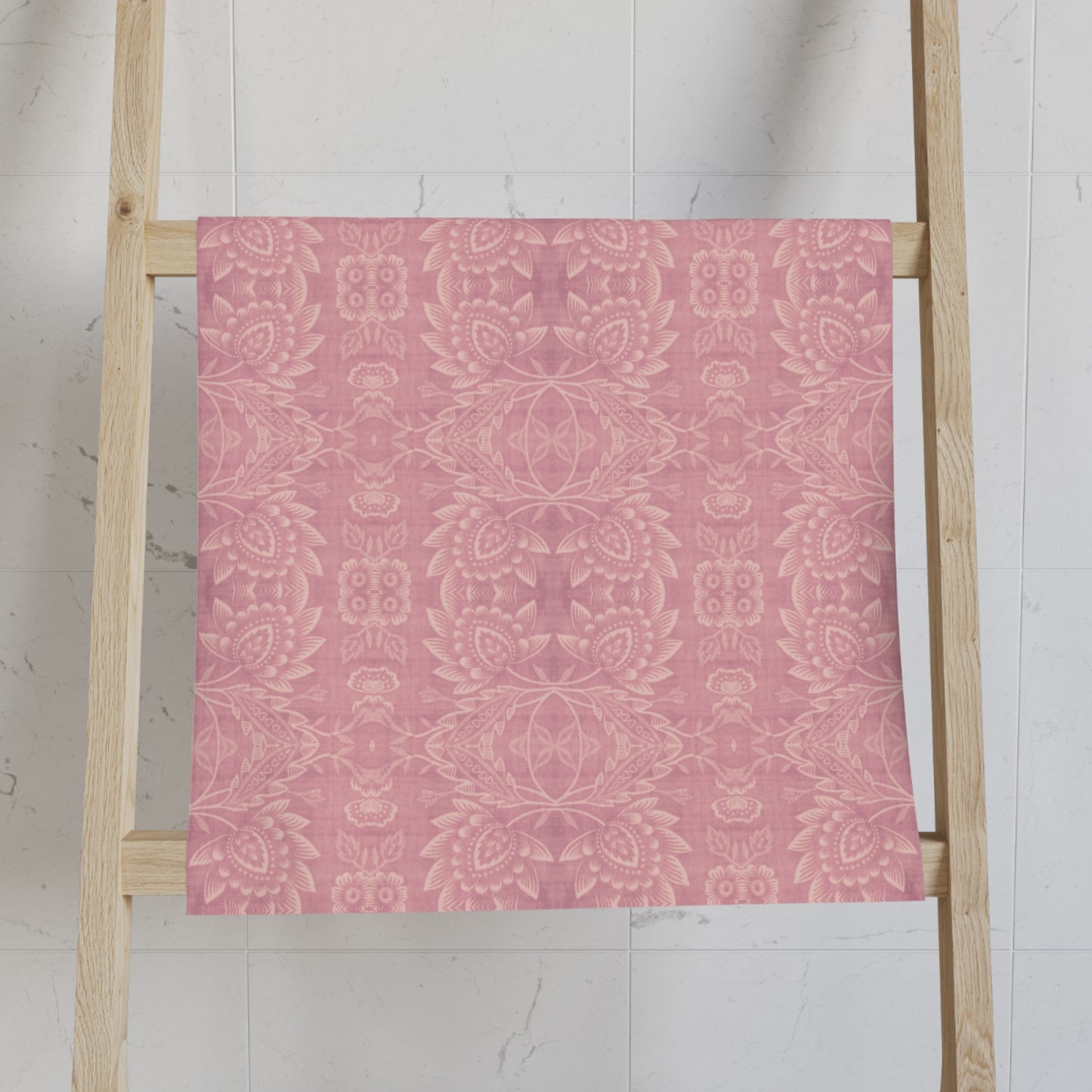 Paloma Floral Damask Stripe in Rose Pink and Cream | Hand Towel