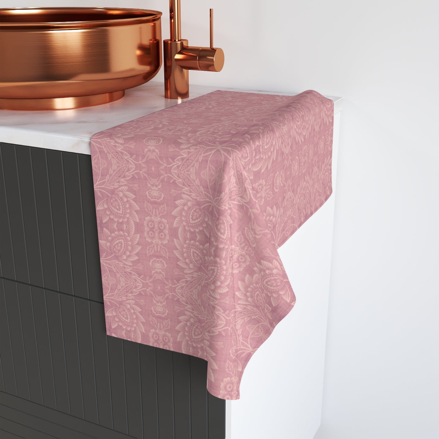 Paloma Floral Damask Stripe in Rose Pink and Cream | Hand Towel