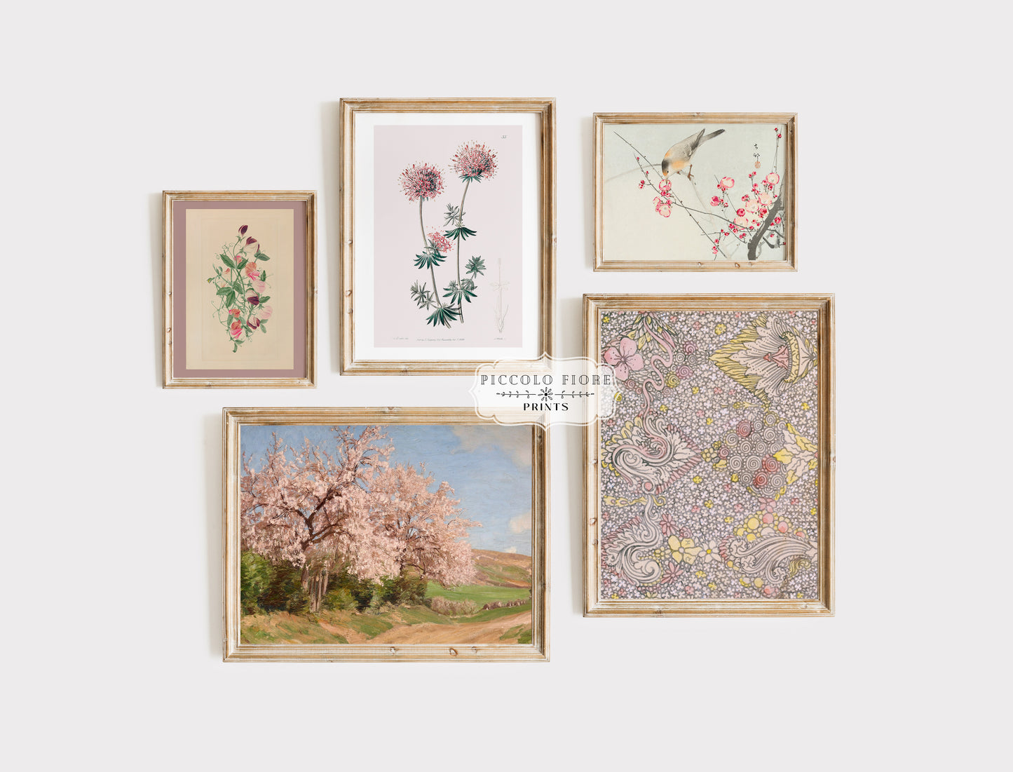 Birds and Flowers | Gallery Wall Set | 5 Prints | M8-2.9