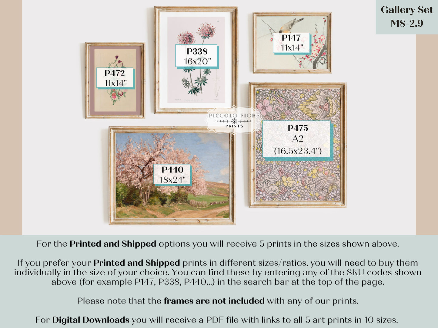 Birds and Flowers | Gallery Wall Set | 8 Prints | M8-2