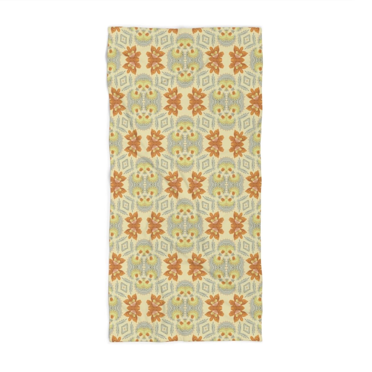 Bella Bouquet Damask in Soft Cream and Grey | Bath Towel - Bath Towel - Piccolo Fiore Prints