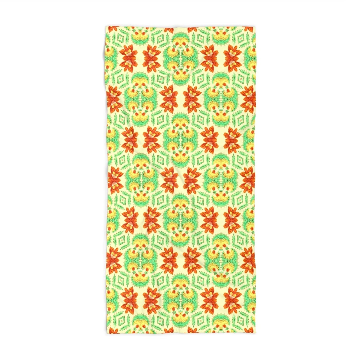 Bella Bouquet Floral Damask in Brightest Cream and Green | Beach Towel - Beach Towel - Piccolo Fiore Prints