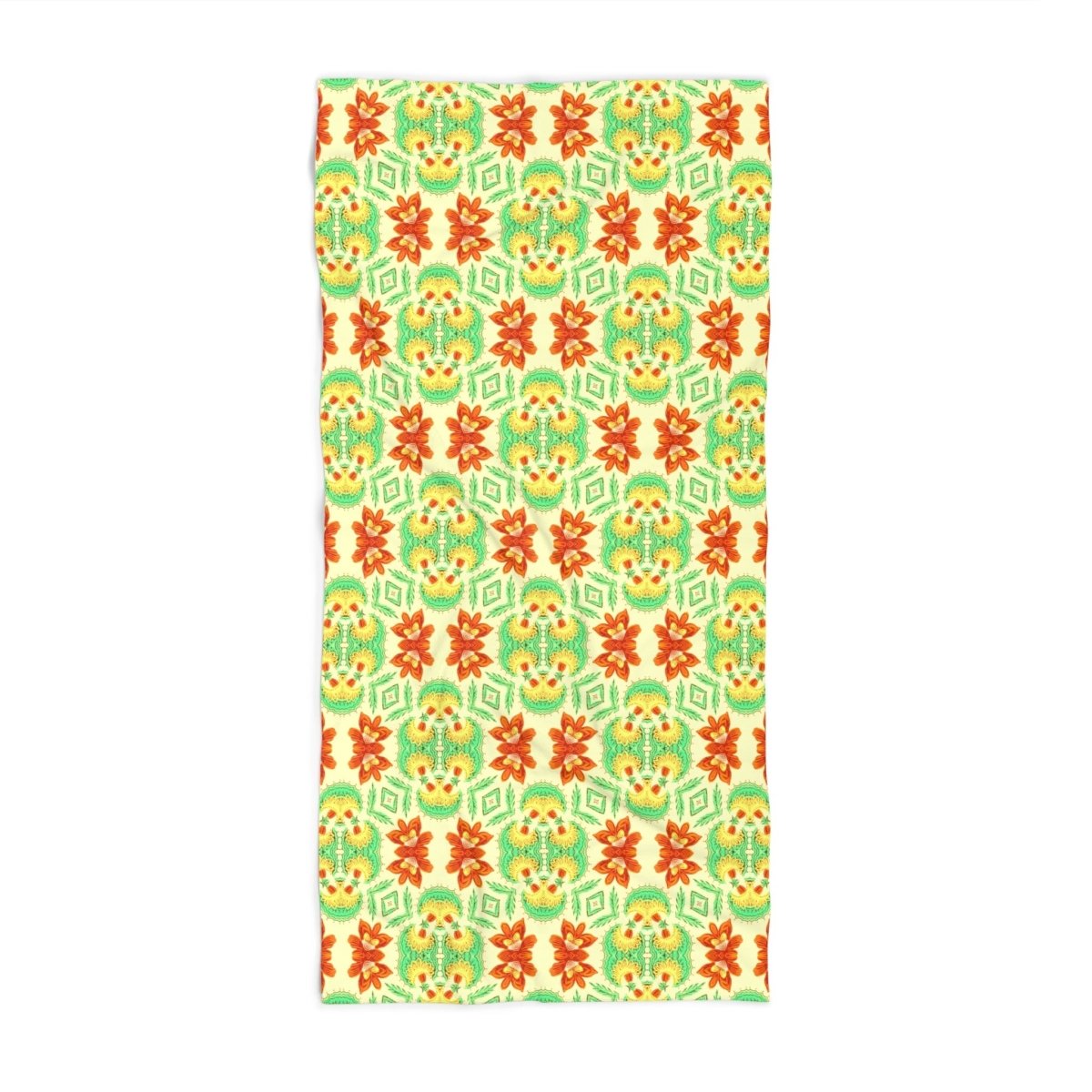 Bella Bouquet Floral Damask in Brightest Cream and Green | Beach Towel - Beach Towel - Piccolo Fiore Prints