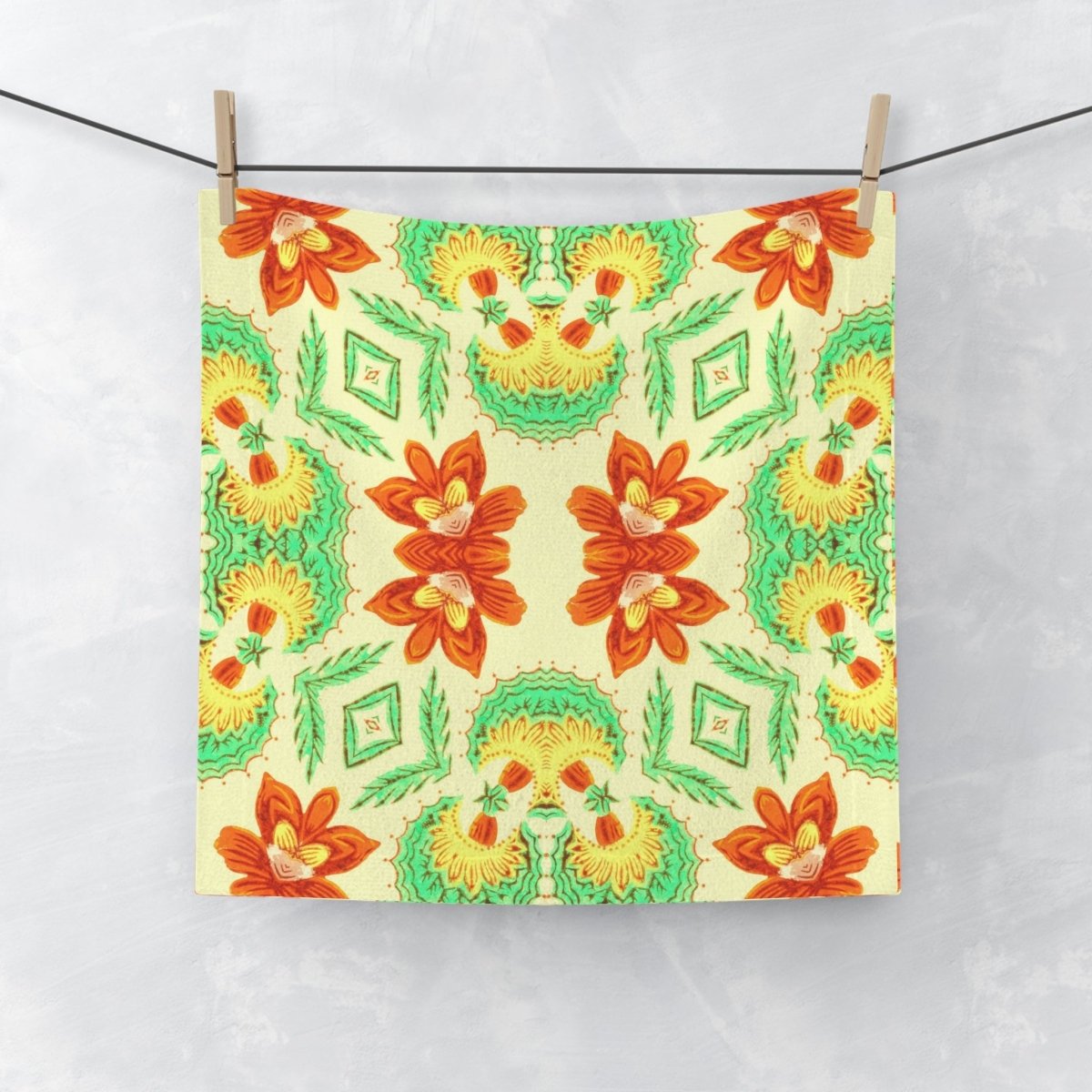 Bella Bouquet Floral Damask in Brightest Cream and Green | Face Towel - Face Towel - Piccolo Fiore Prints