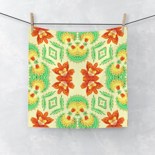 Bella Bouquet Floral Damask in Brightest Cream and Green | Face Towel - Face Towel - Piccolo Fiore Prints