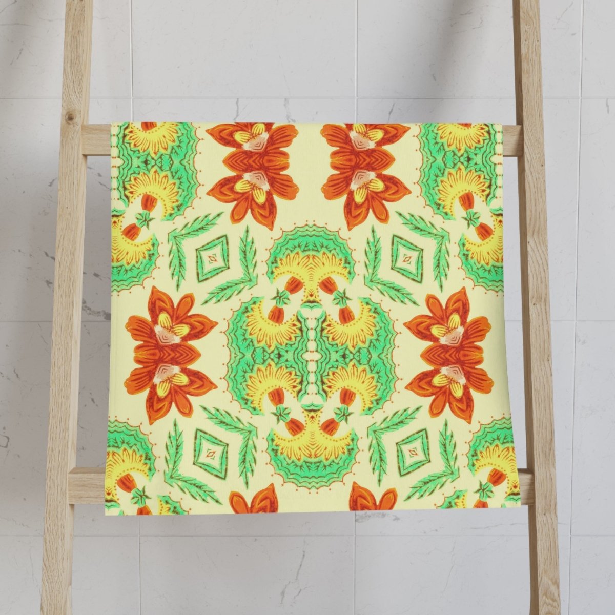 Bella Bouquet Floral Damask in Brightest Cream and Green | Hand Towel - Hand Towel - Piccolo Fiore Prints