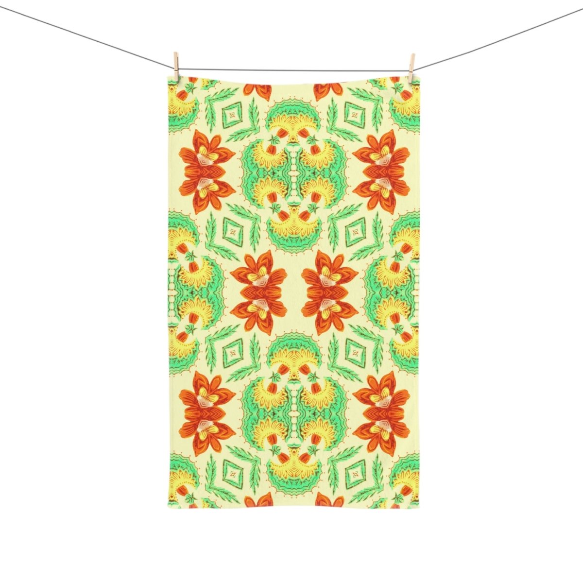 Bella Bouquet Floral Damask in Brightest Cream and Green | Hand Towel - Hand Towel - Piccolo Fiore Prints