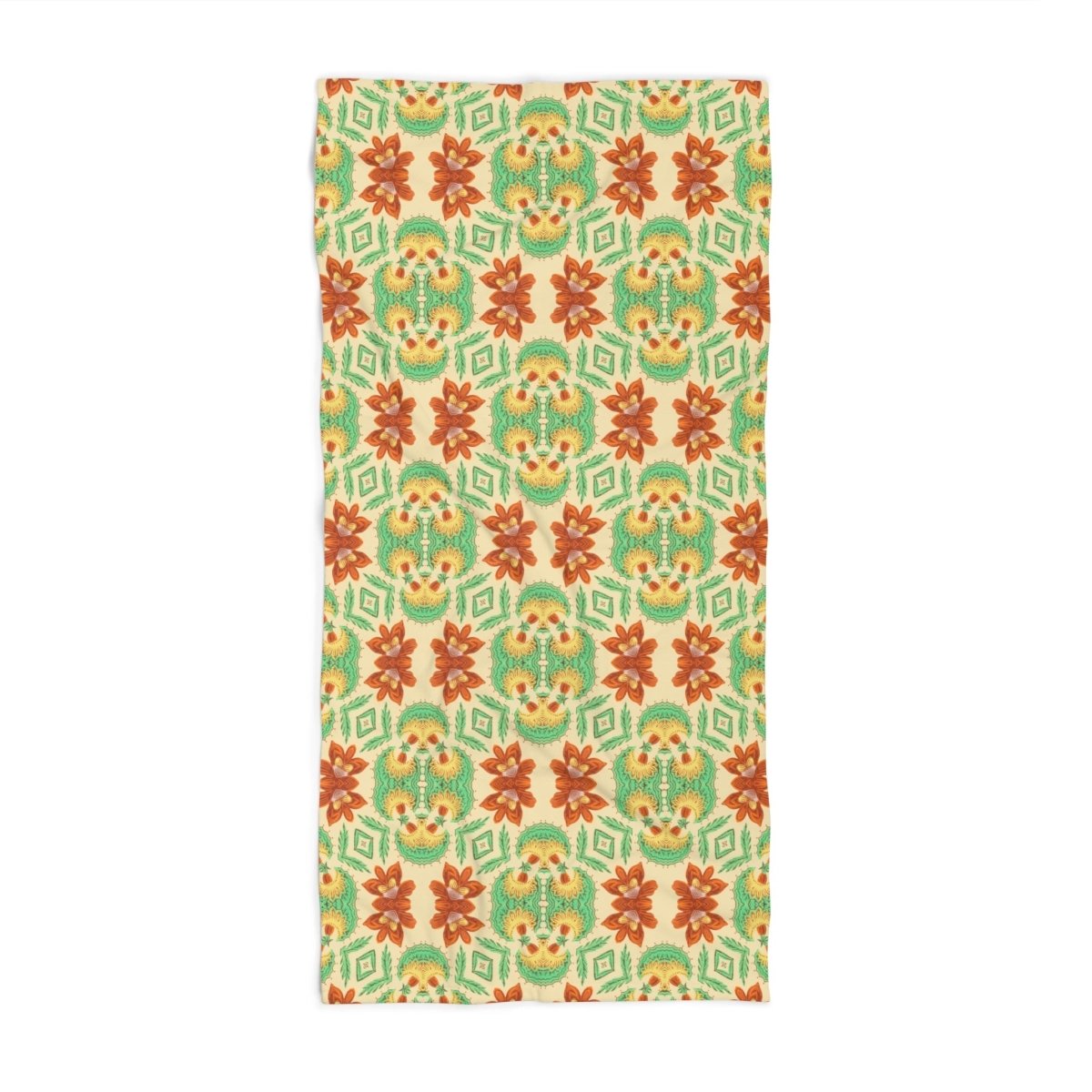 Bella Bouquet Floral Damask in Classic Cream and Green | Beach Towel - Beach Towel - Piccolo Fiore Prints