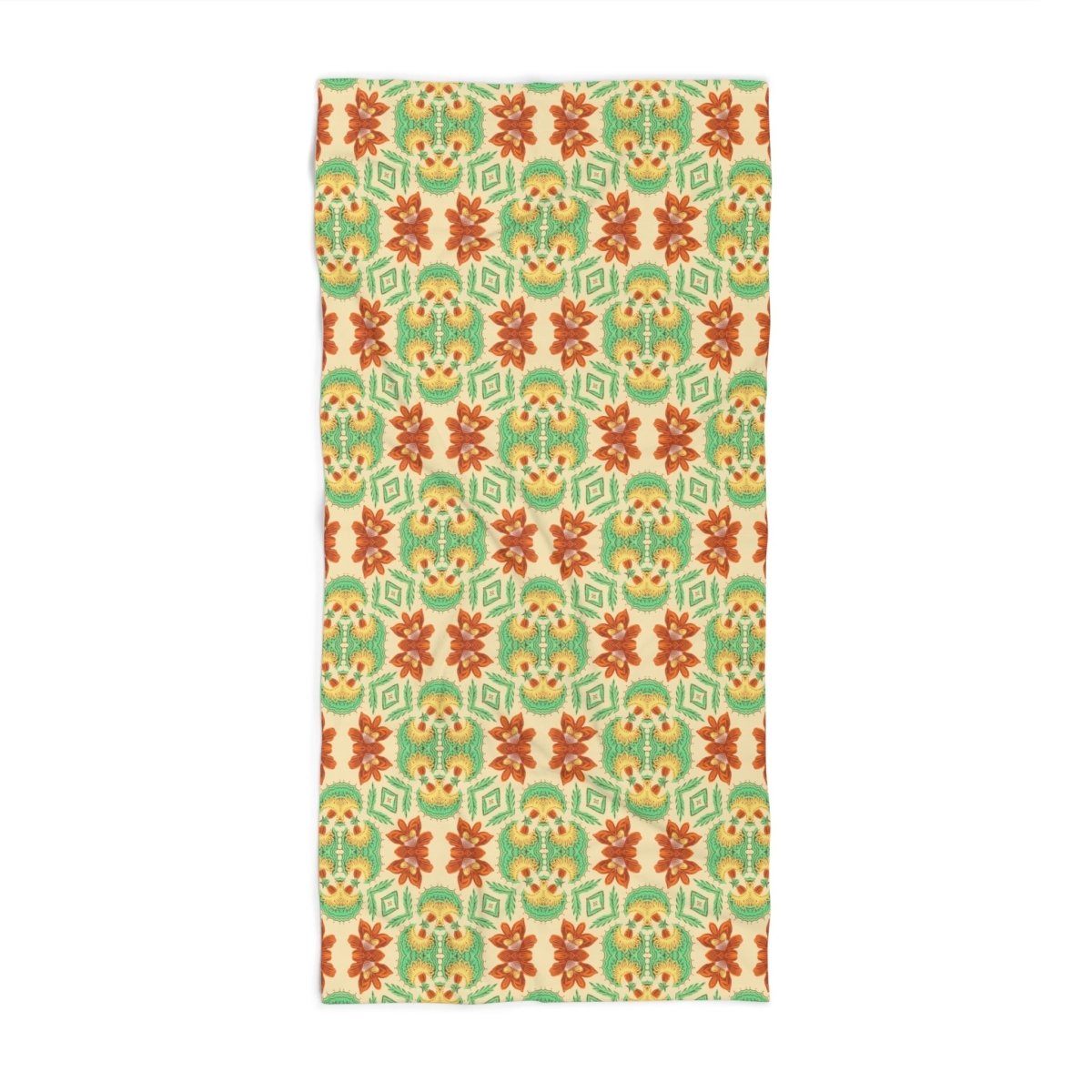 Bella Bouquet Floral Damask in Classic Cream and Green | Beach Towel - Beach Towel - Piccolo Fiore Prints