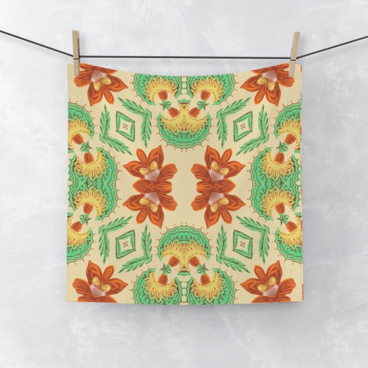 Bella Bouquet Floral Damask in Classic Cream and Green | Face Towel - Face Towel - Piccolo Fiore Prints