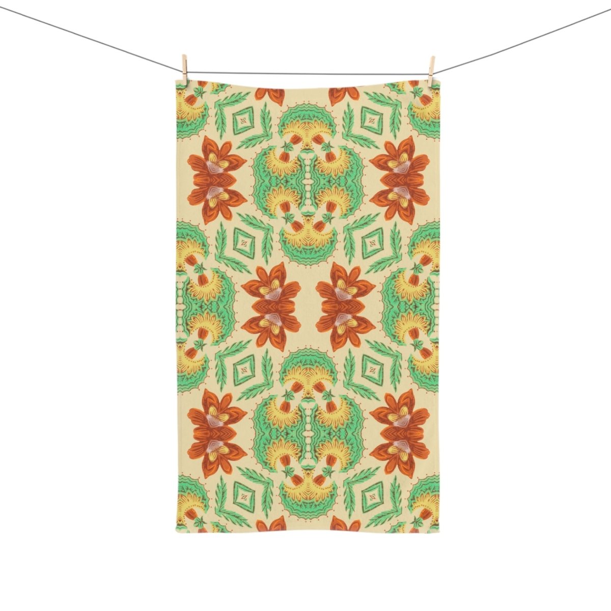 Bella Bouquet Floral Damask in Classic Cream and Green | Hand Towel - Hand Towel - Piccolo Fiore Prints