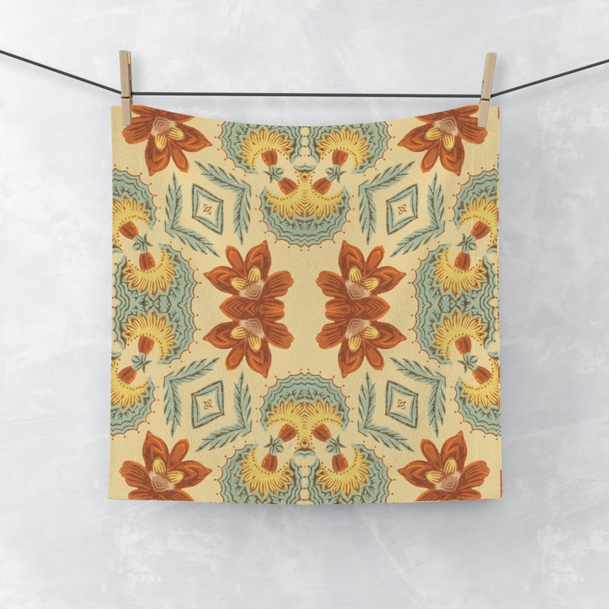 Bella Bouquet Floral Damask in Country Cream and Blue | Face Towel - Face Towel - Piccolo Fiore Prints