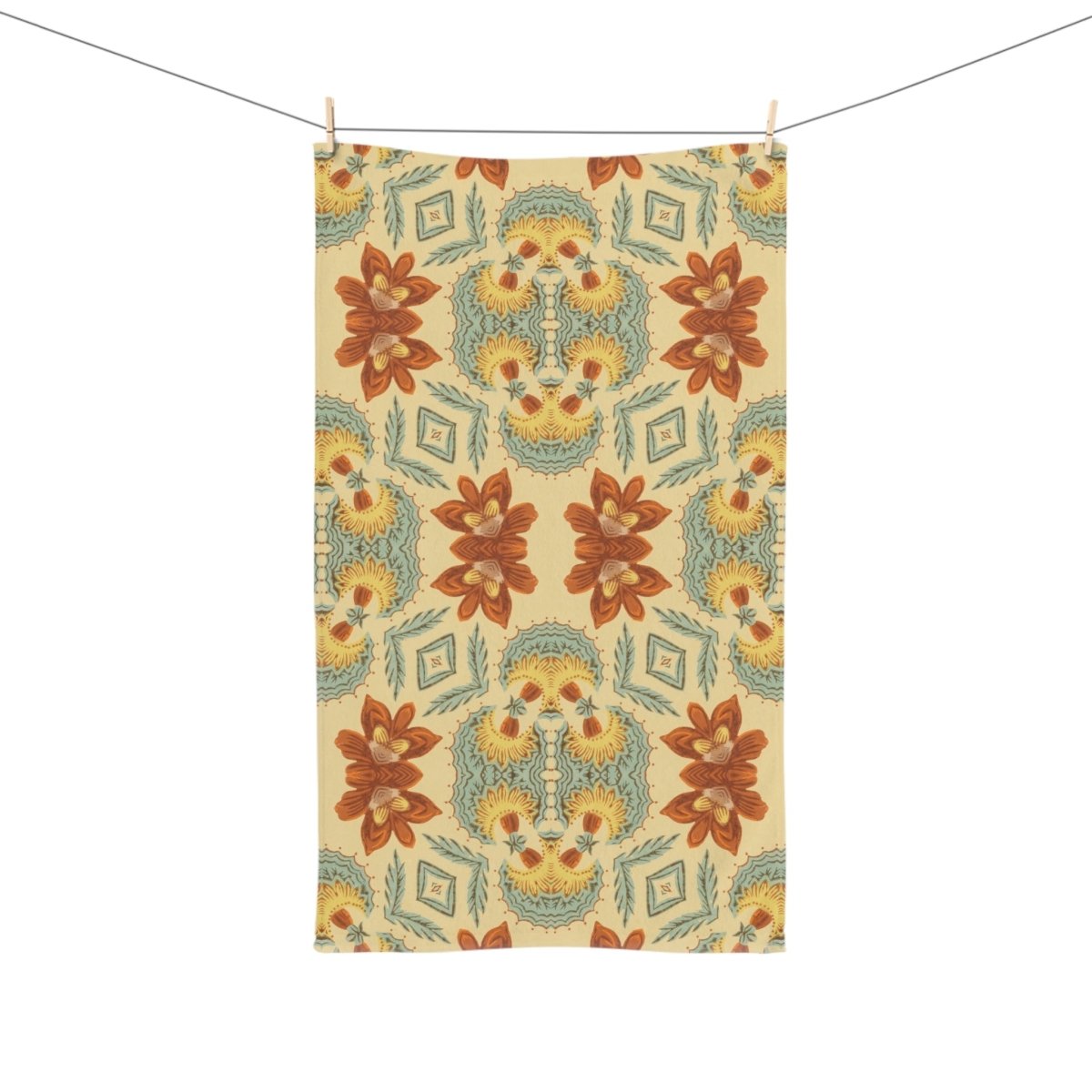 Bella Bouquet Floral Damask in Country Cream and Blue | Hand Towel - Hand Towel - Piccolo Fiore Prints