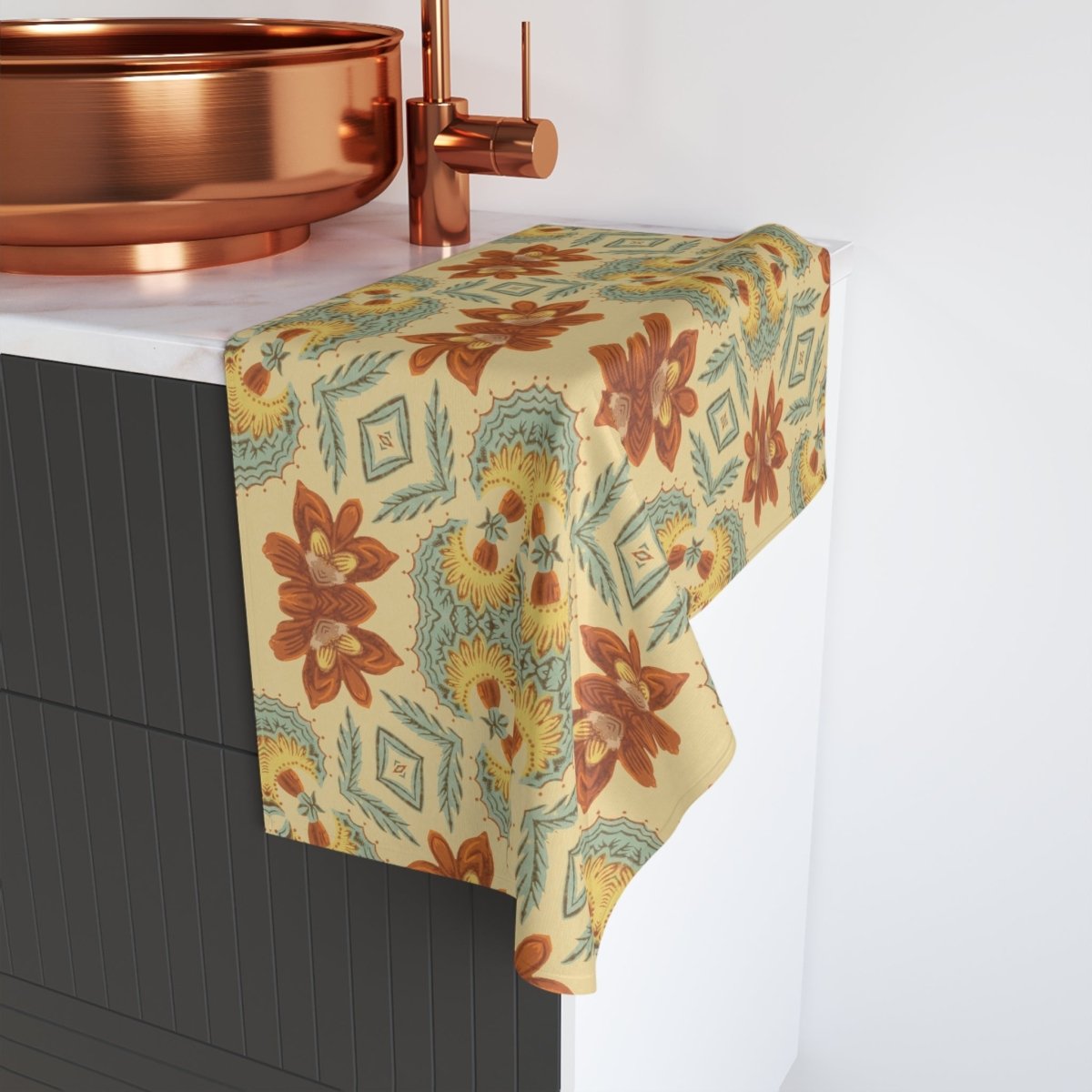 Bella Bouquet Floral Damask in Country Cream and Blue | Hand Towel - Hand Towel - Piccolo Fiore Prints