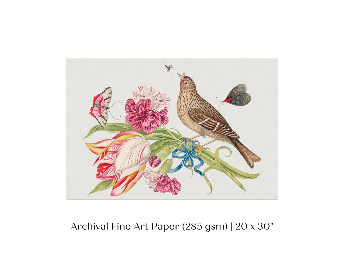 Bird, Butterfly and Flowers Illustration | P165 - Single Art Prints - Piccolo Fiore Prints