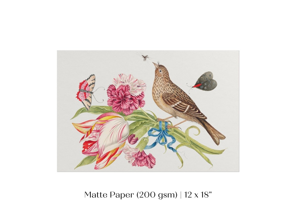 Bird, Butterfly and Flowers Illustration | P165 - Single Art Prints - Piccolo Fiore Prints