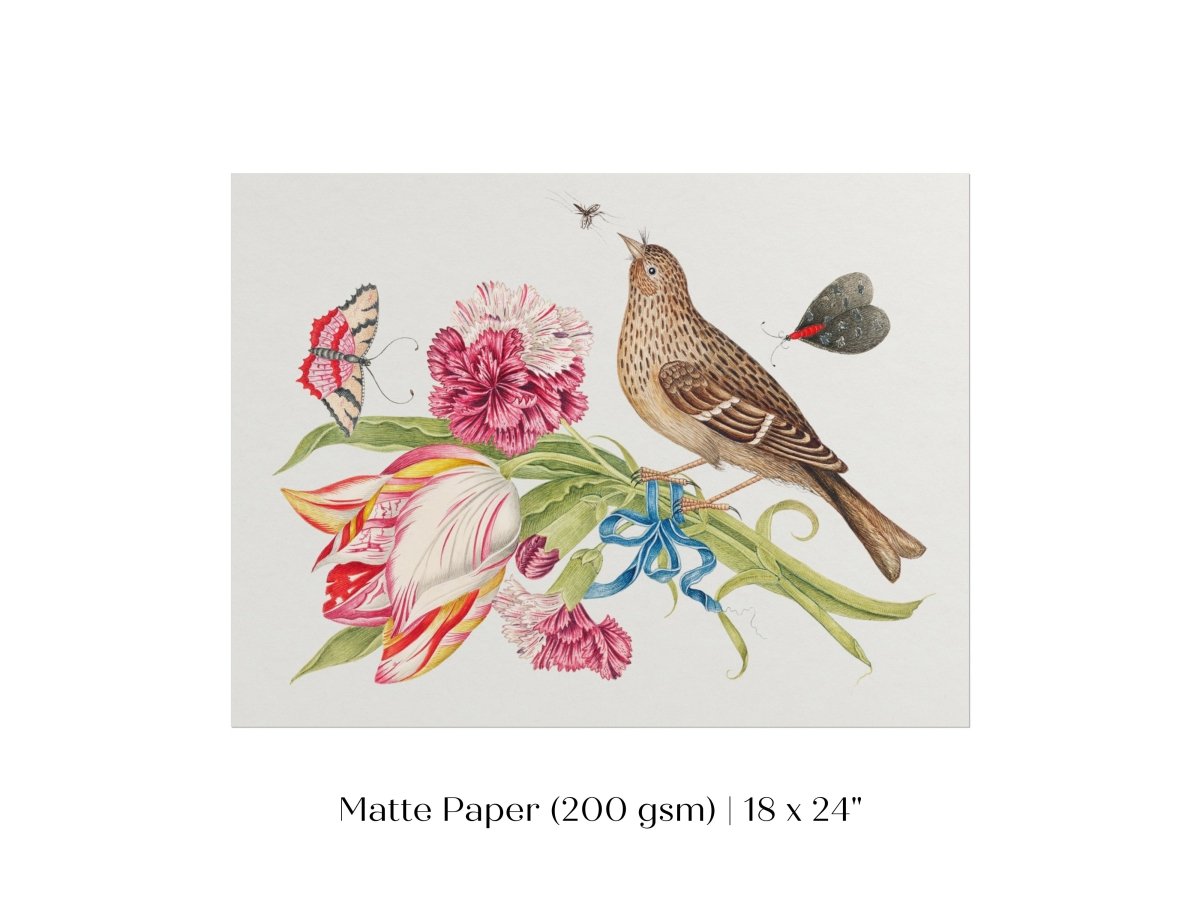 Bird, Butterfly and Flowers Illustration | P165 - Single Art Prints - Piccolo Fiore Prints