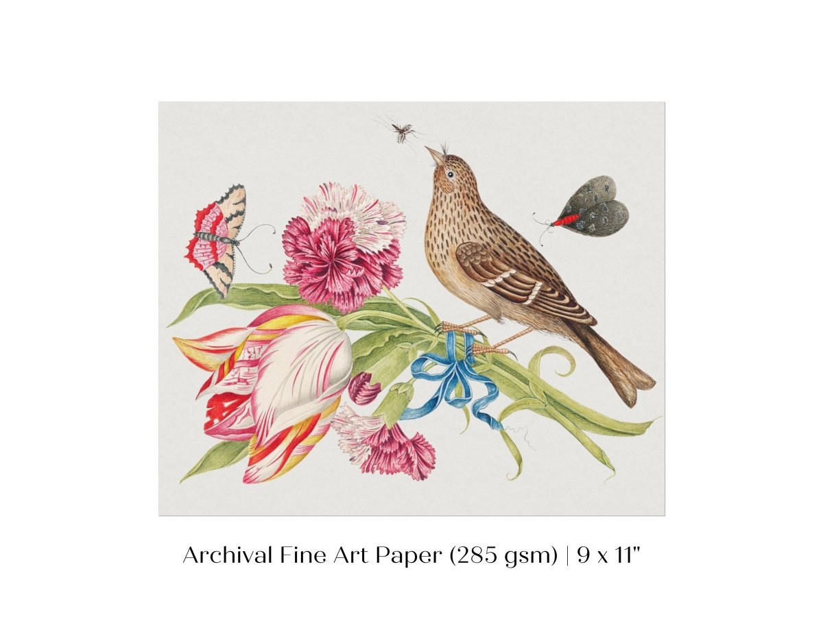 Bird, Butterfly and Flowers Illustration | P165 - Single Art Prints - Piccolo Fiore Prints