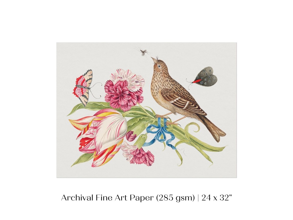 Bird, Butterfly and Flowers Illustration | P165 - Single Art Prints - Piccolo Fiore Prints