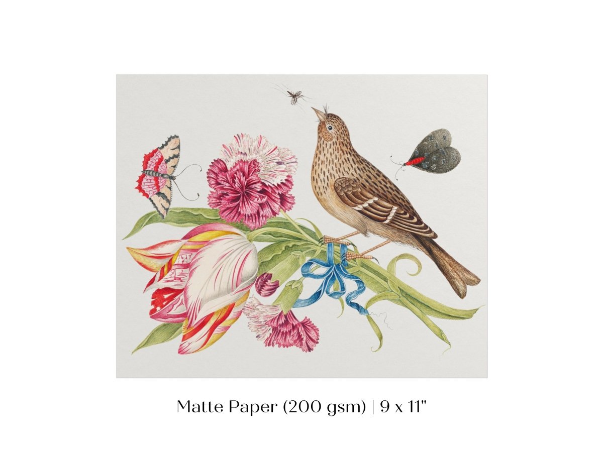 Bird, Butterfly and Flowers Illustration | P165 - Single Art Prints - Piccolo Fiore Prints