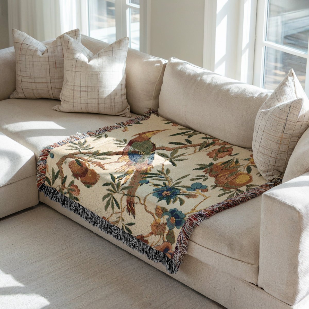 Birds and Fruit | Brightest Cream | Woven Blanket - Woven Blanket - Piccolo Fiore Prints
