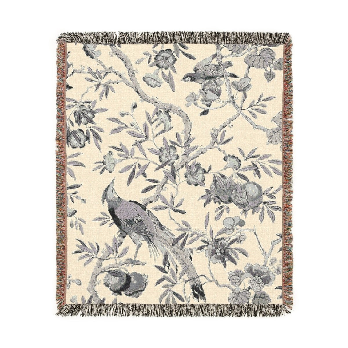 Birds and Fruit | Grey and Cream | Woven Blanket - Woven Blanket - Piccolo Fiore Prints