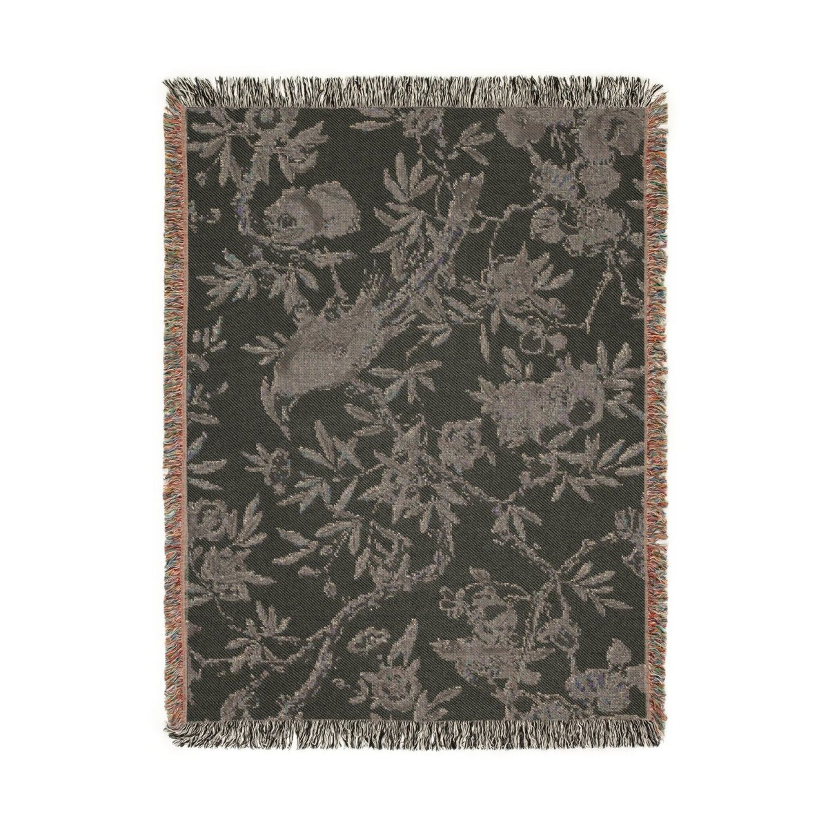 Birds and Fruit | Grey and Cream | Woven Blanket - Woven Blanket - Piccolo Fiore Prints