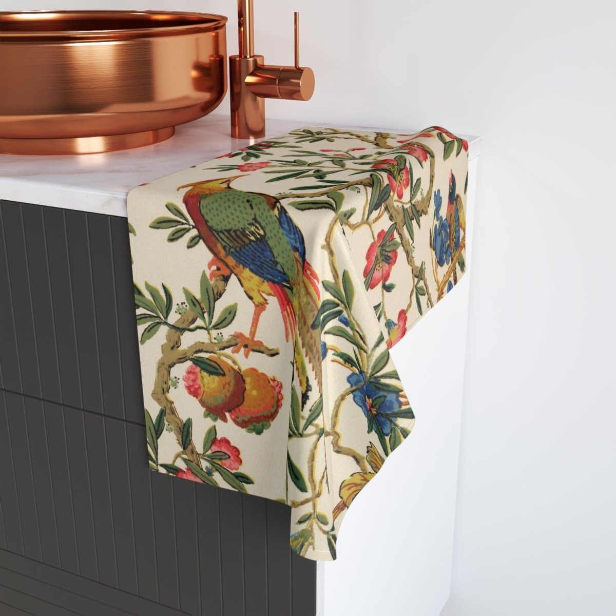 Birds and Fruit in Bright Cream | Hand Towel - Hand Towel - Piccolo Fiore Prints