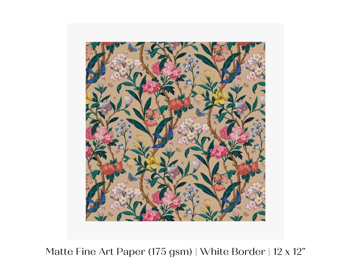 Birds, Butterflies, Bees and Blossom | Textile Art Print | P129 - Single Square Art Prints - Piccolo Fiore Prints