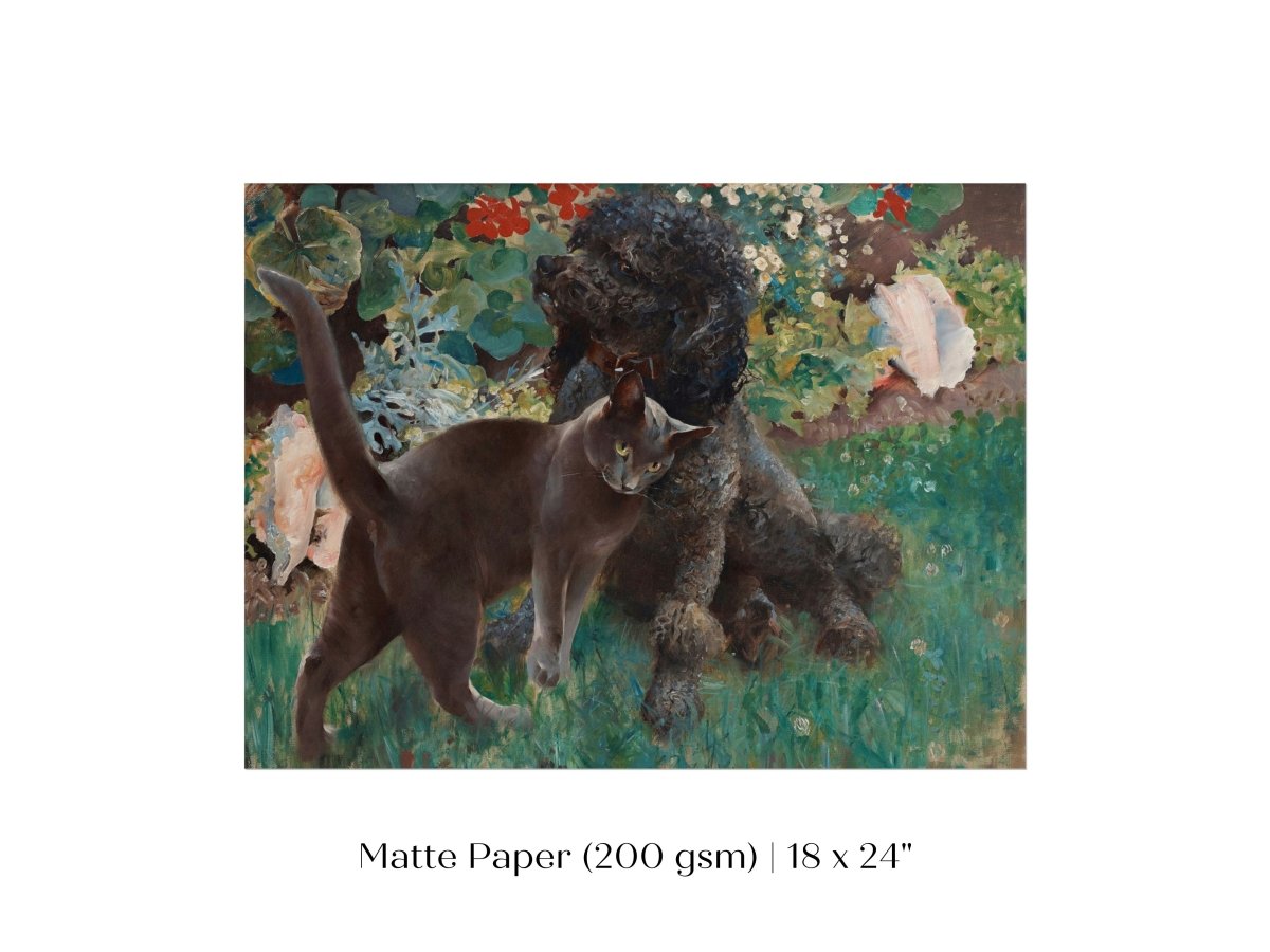 Black Cat and Poodle | P428 - Single Art Prints - Piccolo Fiore Prints
