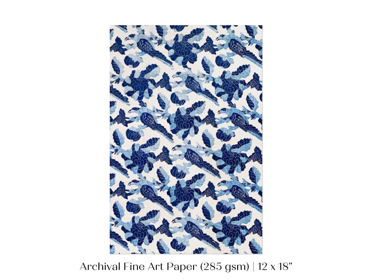 Blue Bird and Flower Quilt Print | P157 - Single Art Prints - Piccolo Fiore Prints
