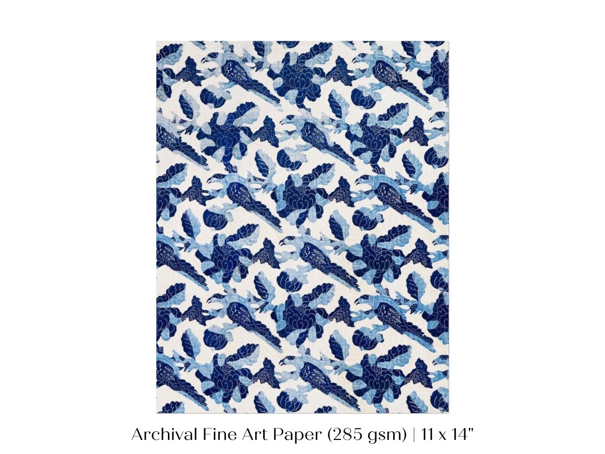 Blue Bird and Flower Quilt Print | P157 - Single Art Prints - Piccolo Fiore Prints