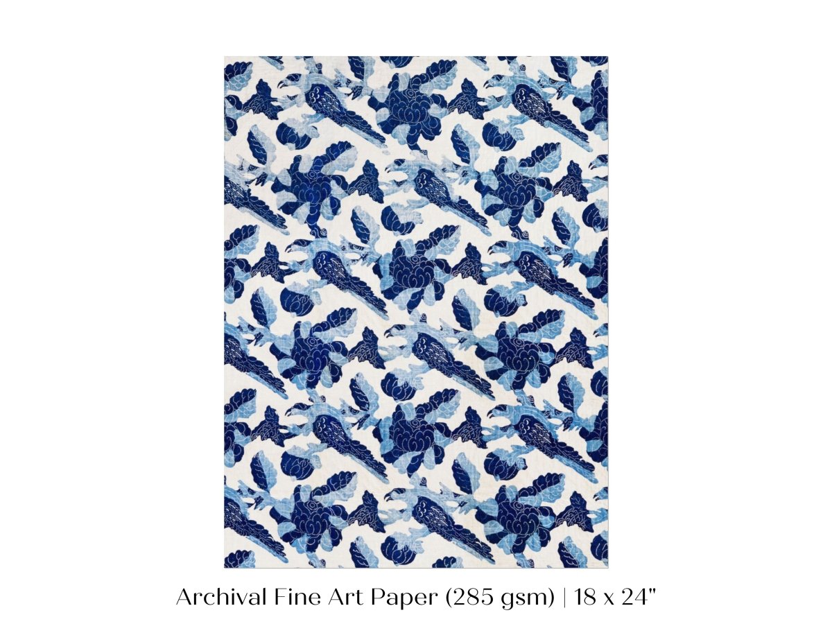 Blue Bird and Flower Quilt Print | P157 - Single Art Prints - Piccolo Fiore Prints