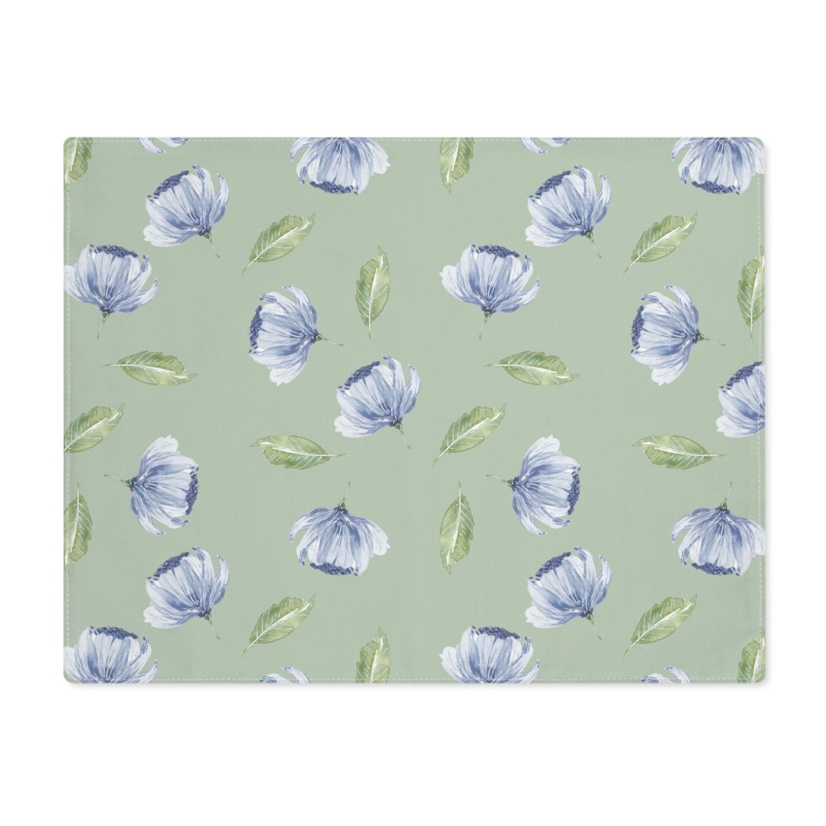 Blue Flowers and Leaves in Green | Placemat - Cotton Twill Placemat - Piccolo Fiore Prints