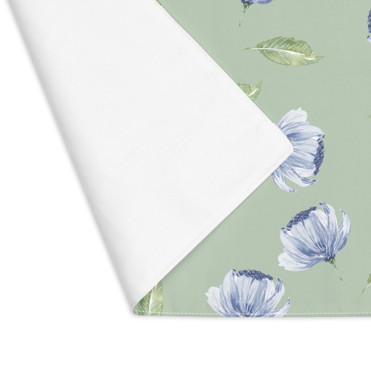 Blue Flowers and Leaves in Green | Placemat - Cotton Twill Placemat - Piccolo Fiore Prints