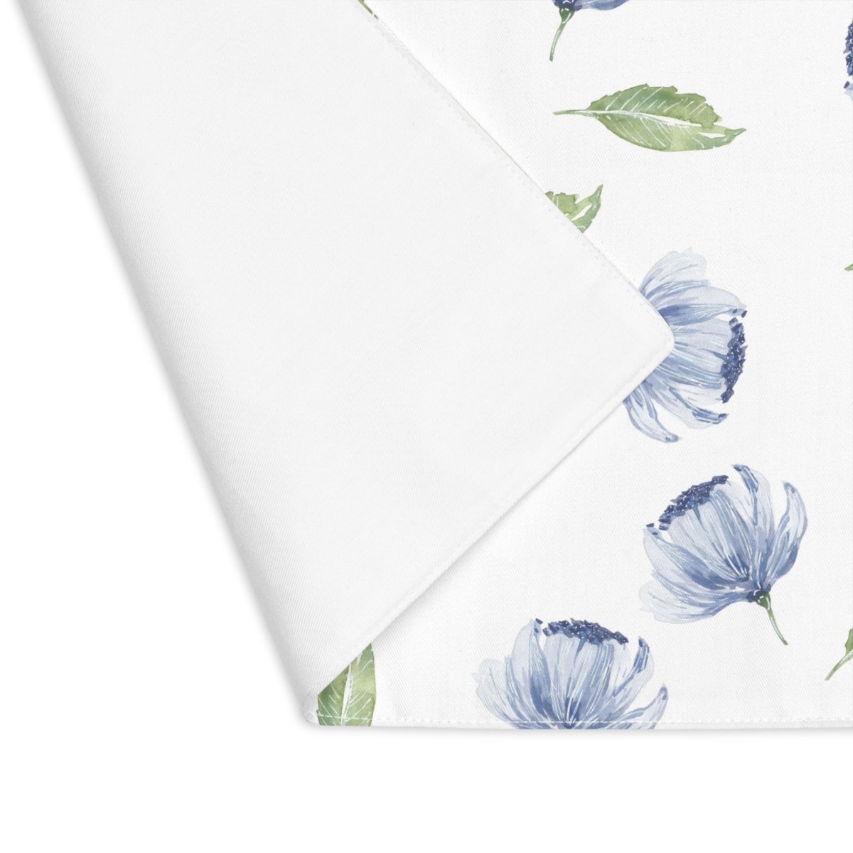 Blue Flowers and Leaves in White | Placemat - Cotton Twill Placemat - Piccolo Fiore Prints