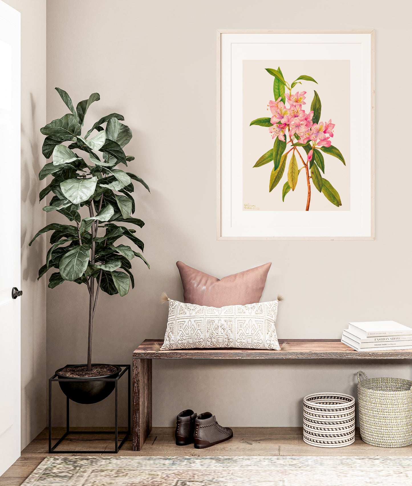 Pink Rose Bay Rhododendron Illustration | P178