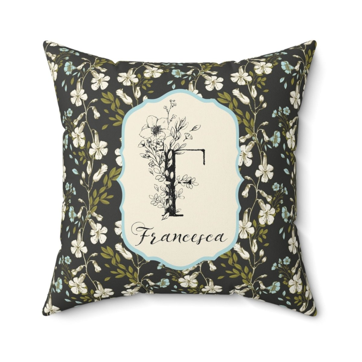 Botanical Monogram in Black and Cream | Throw Pillow - Throw Pillow - Piccolo Fiore Prints