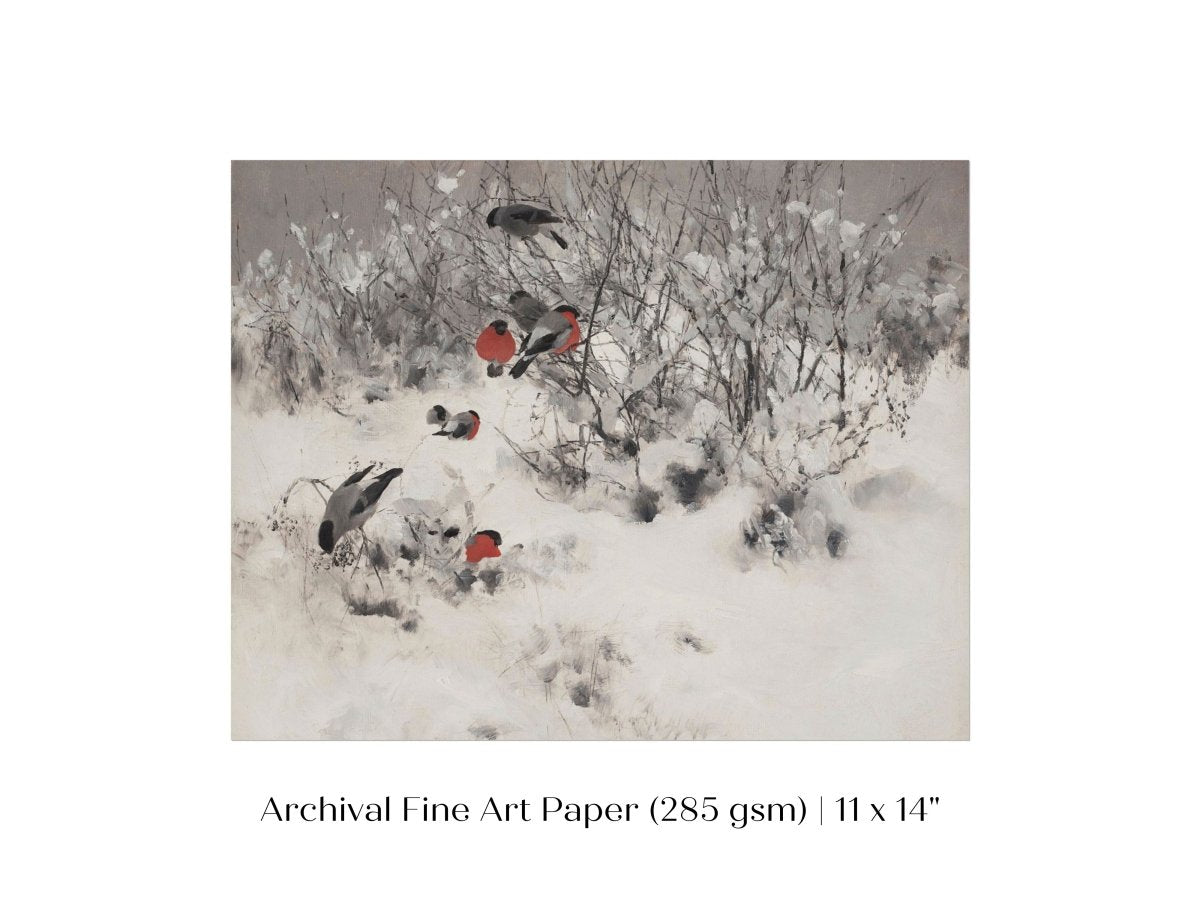 Bullfinches in the Snow | P443 - Single Art Prints - Piccolo Fiore Prints