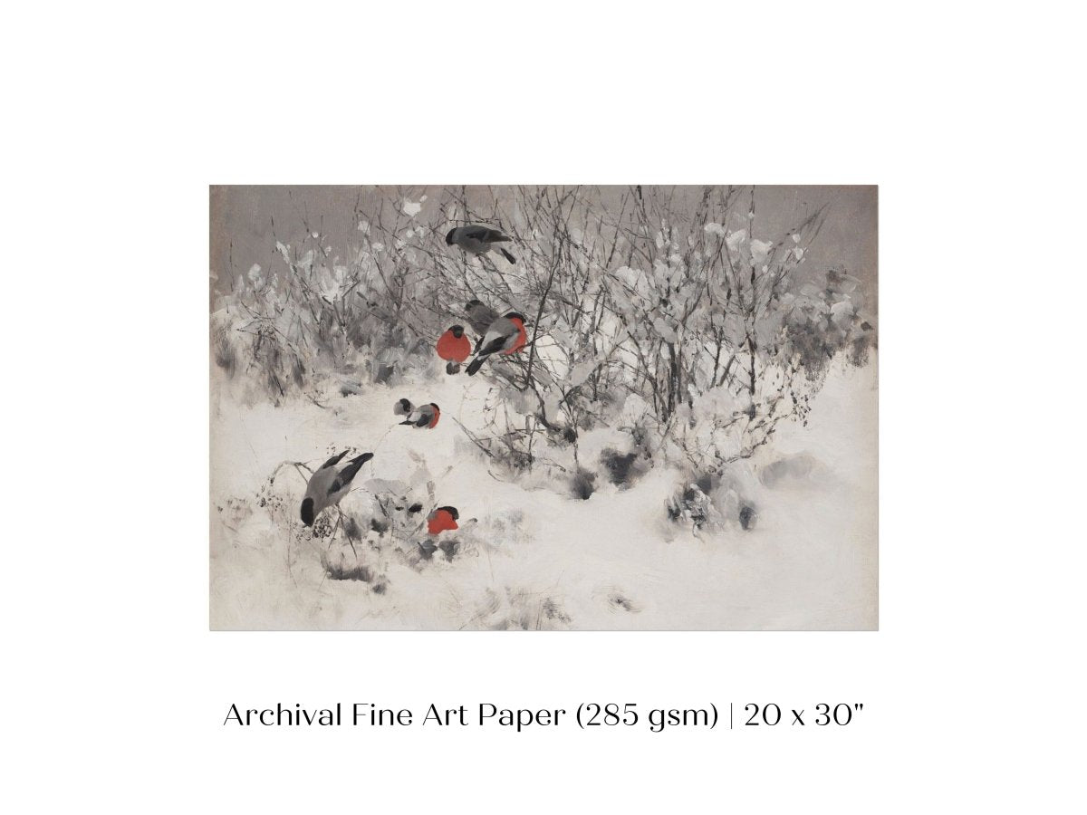 Bullfinches in the Snow | P443 - Single Art Prints - Piccolo Fiore Prints