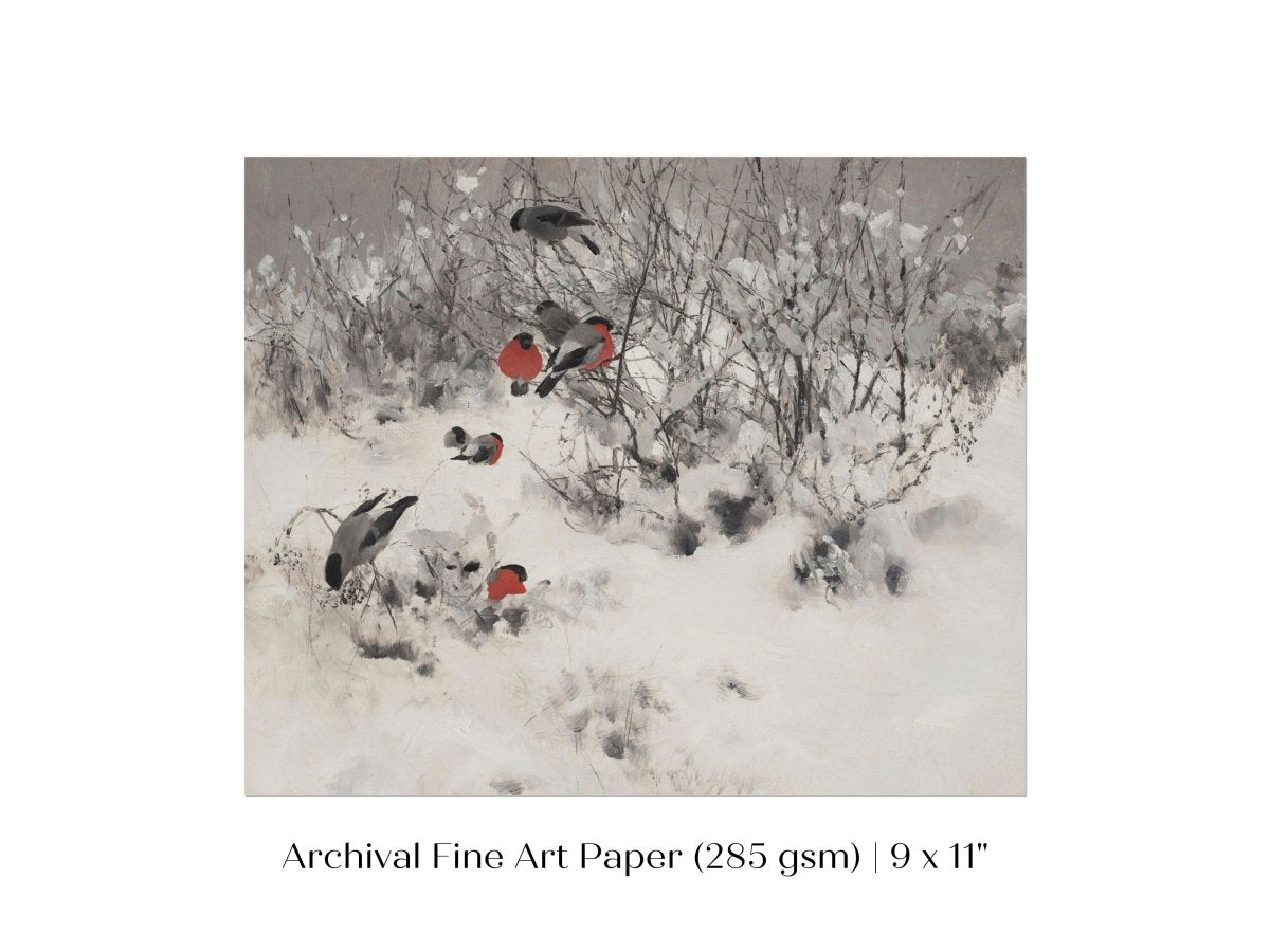 Bullfinches in the Snow | P443 - Single Art Prints - Piccolo Fiore Prints