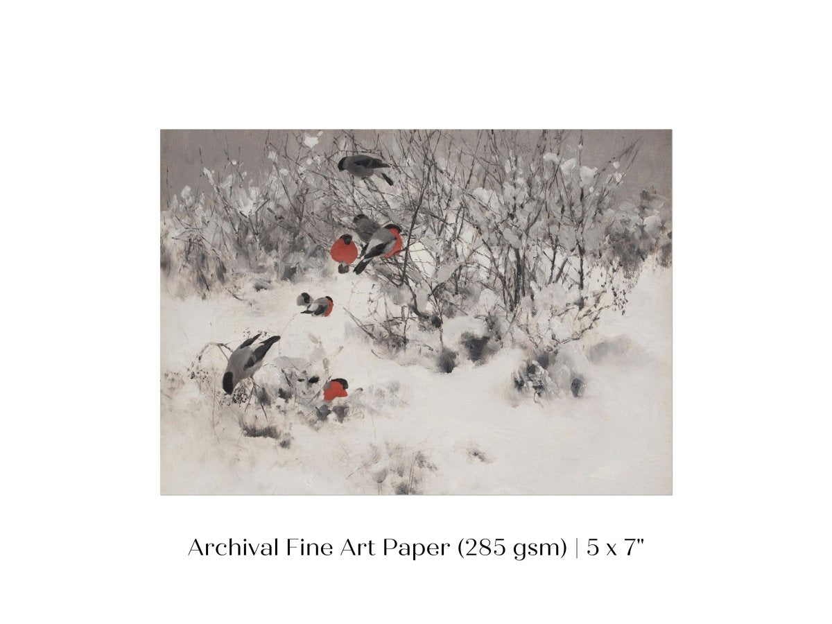 Bullfinches in the Snow | P443 - Single Art Prints - Piccolo Fiore Prints