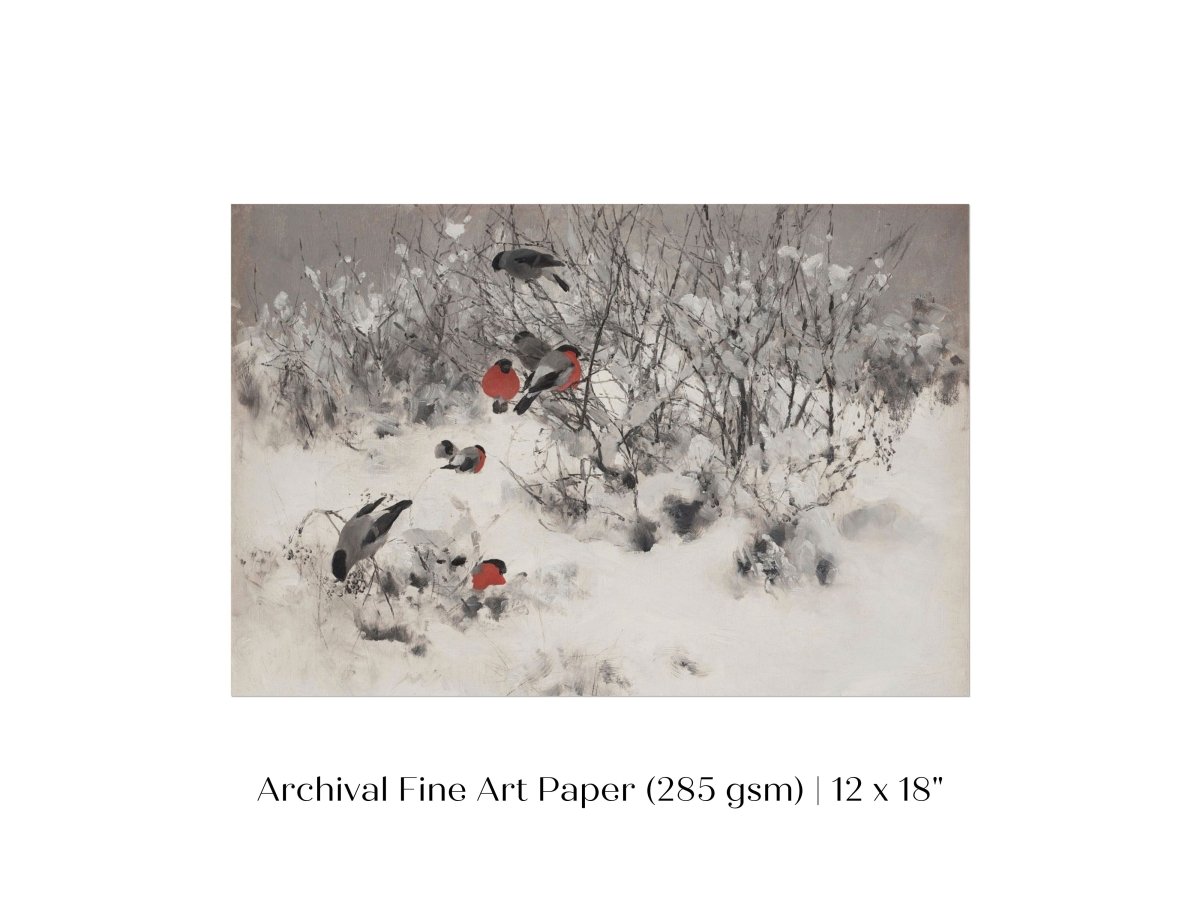 Bullfinches in the Snow | P443 - Single Art Prints - Piccolo Fiore Prints