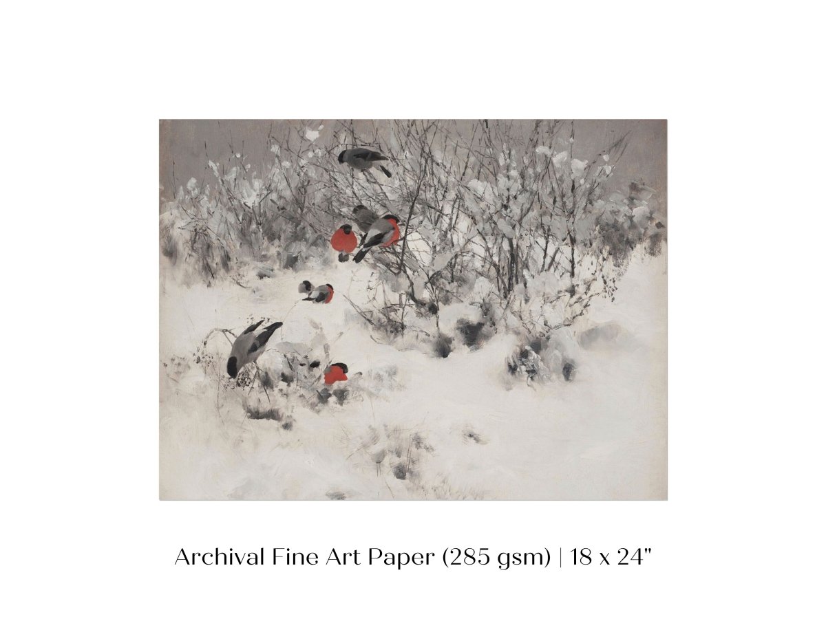Bullfinches in the Snow | P443 - Single Art Prints - Piccolo Fiore Prints