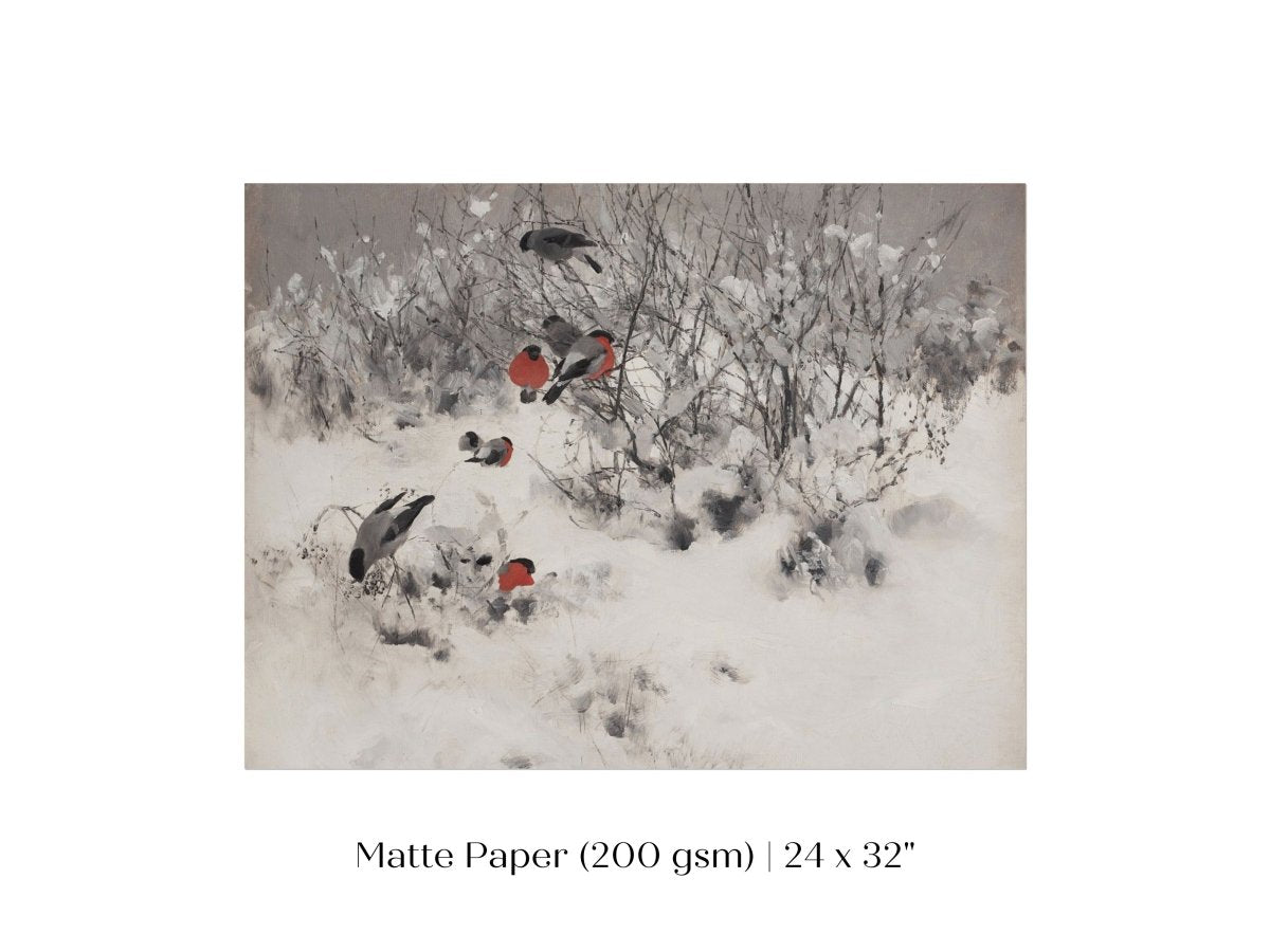Bullfinches in the Snow | P443 - Single Art Prints - Piccolo Fiore Prints