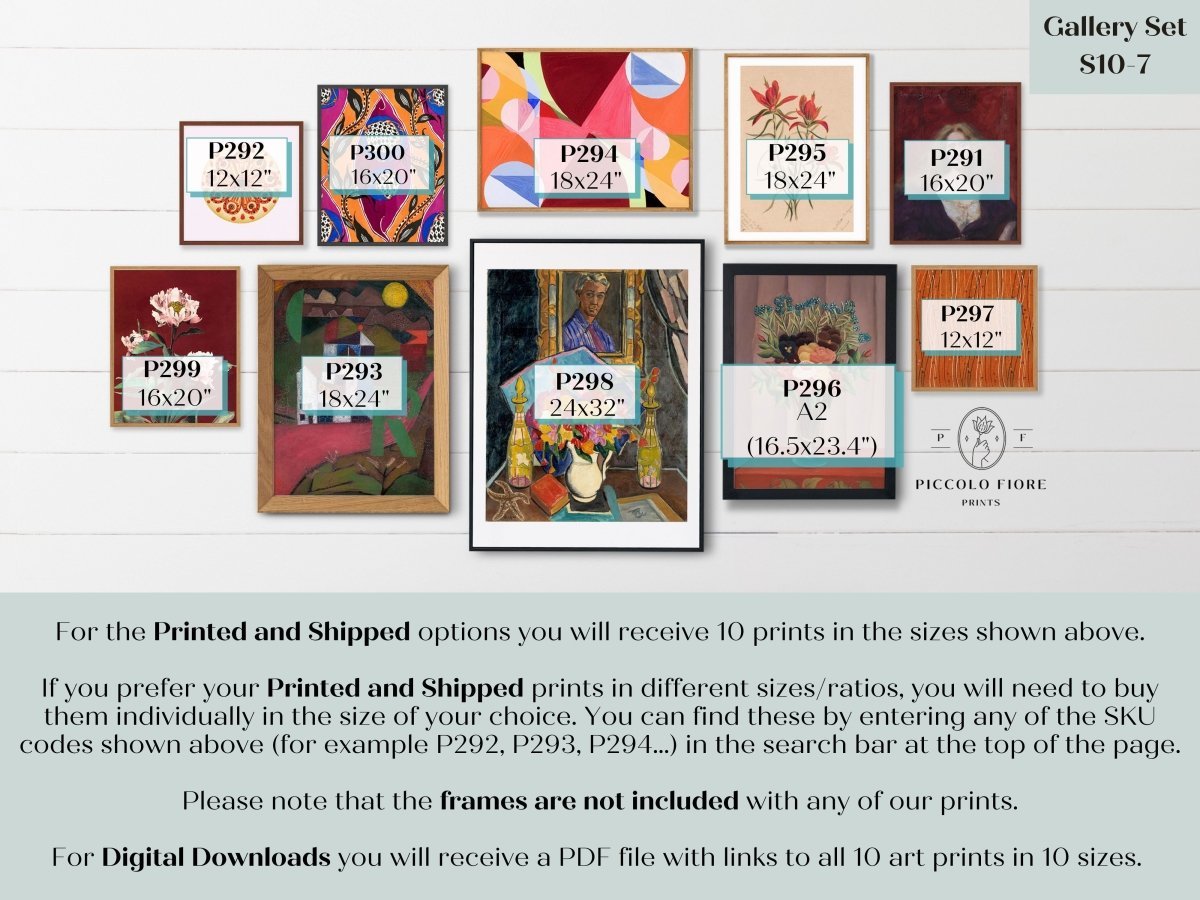 Burgundy Eclectic | Gallery Wall Set | 10 Prints | S10 - 7 - Gallery Wall Set - Piccolo Fiore Prints